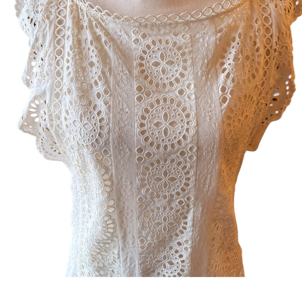 Zimmermann Ivory Eyelet Mini Dress Bateau Neck Scalloped Lace Size 1 (S) - Picture 7 of 14